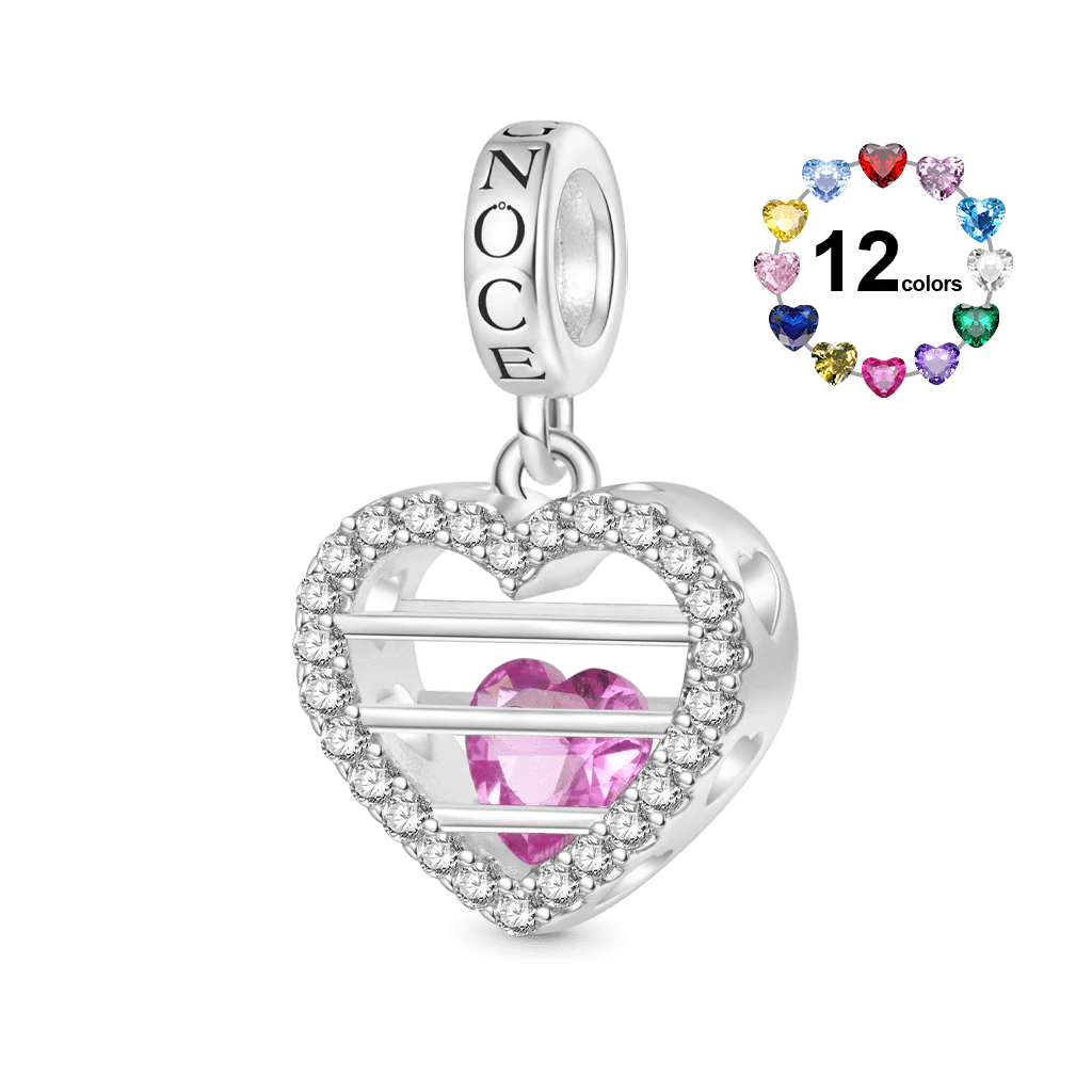Gnoce Sealed Love Heart Birthstone Charm Platinum-plated Silver Blend