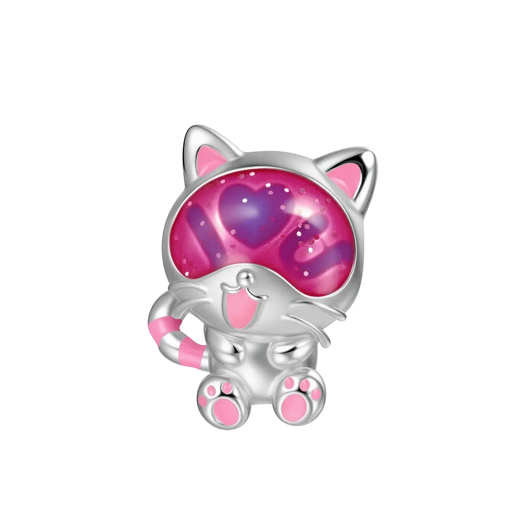 Gnoce Love U Cat Glow-in-the-Dark Charm Platinum-plated Silver Blend
