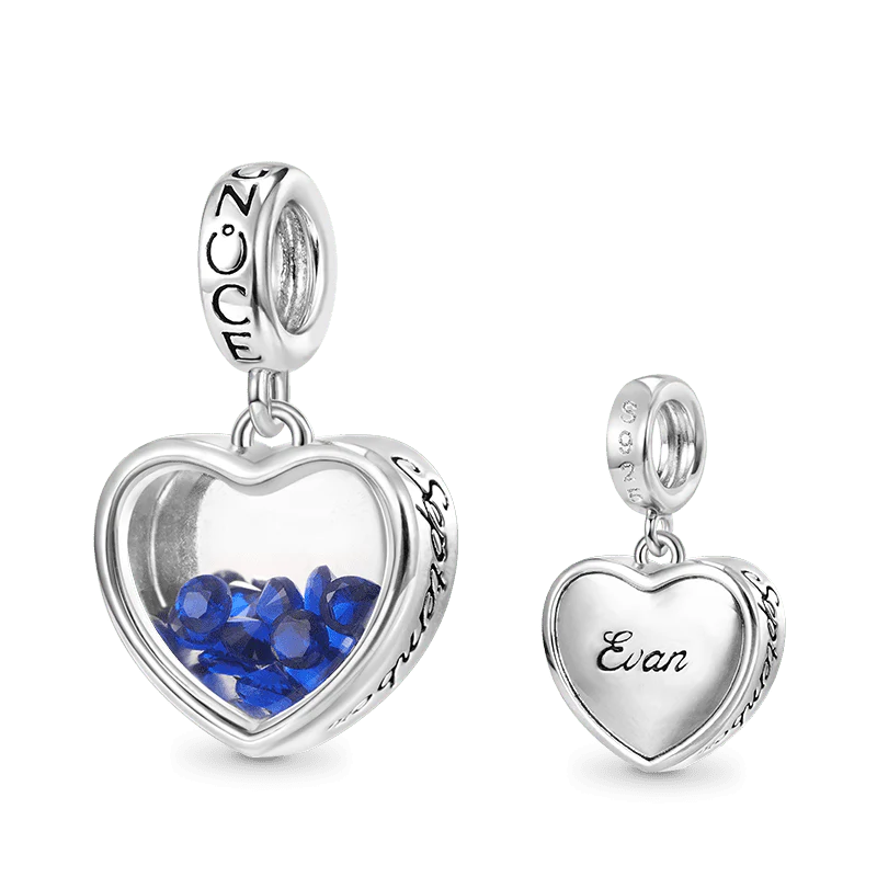 Gnoce Sep.Birthstone Heart Engravable Charm Platinum-plated Silver Blend