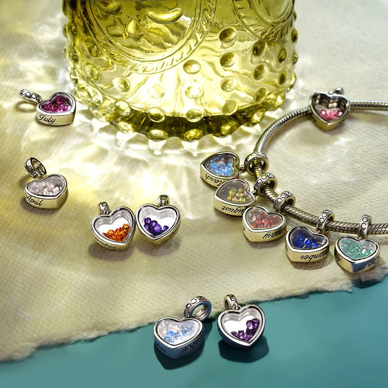 Gnoce Sep.Birthstone Heart Personalized Photo Charm Platinum-plated Silver Blend - Image 2