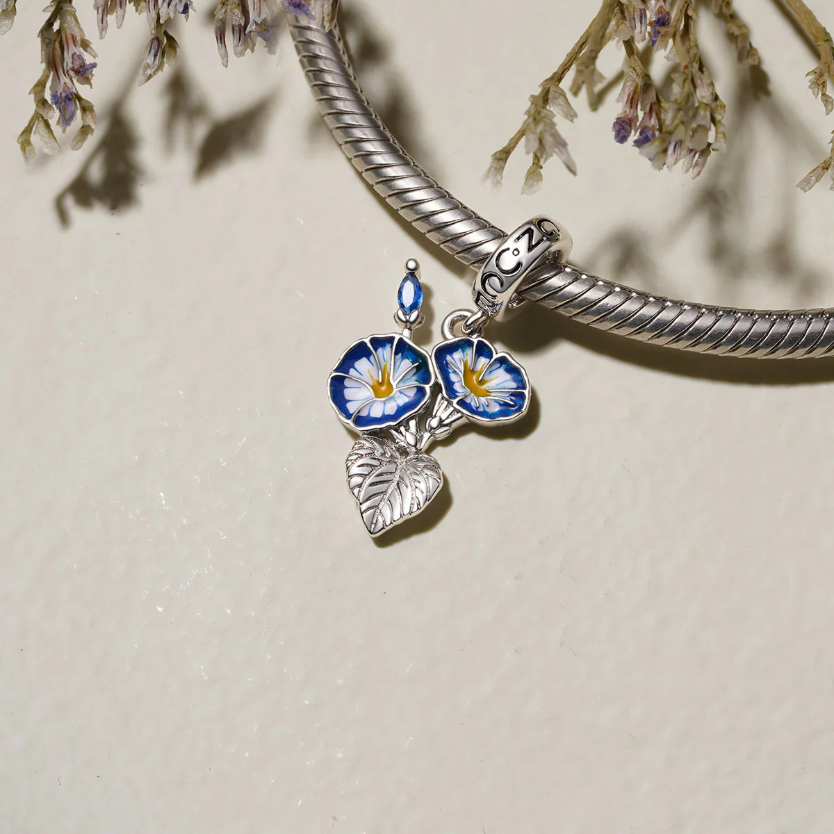 Gnoce Sept. Birthday Flower Morning Glory Charm Platinum-plated Silver Blend - Image 3