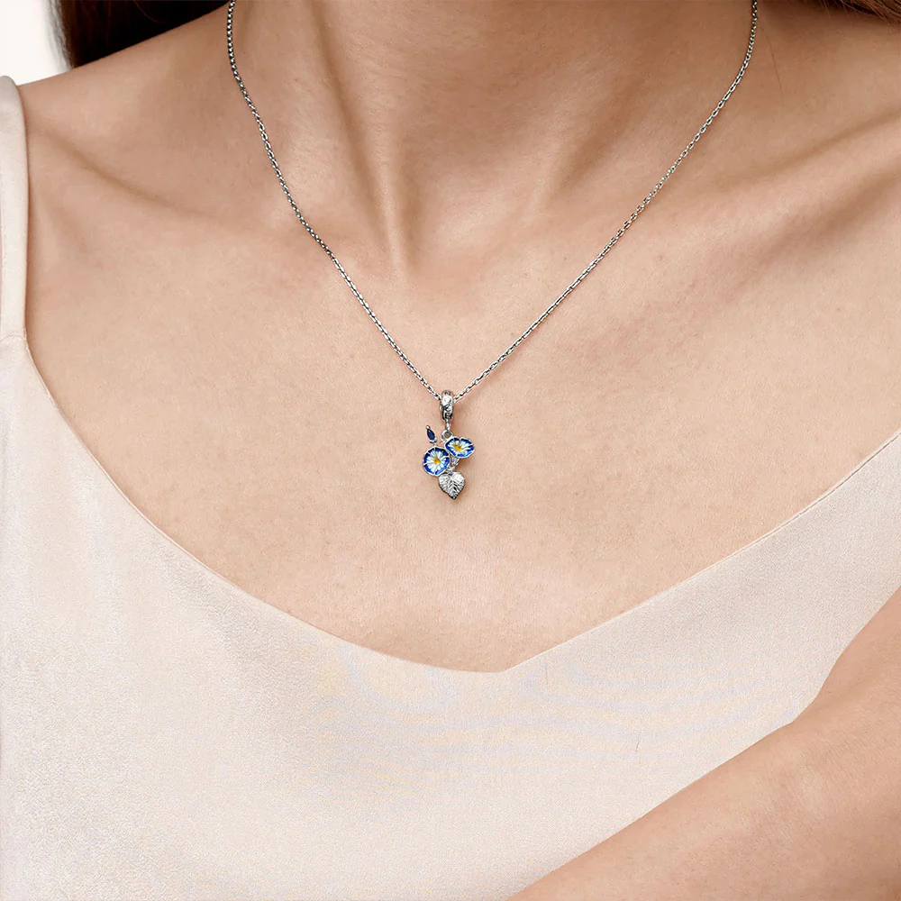 Gnoce Sept. Birthday Flower Morning Glory Charm Platinum-plated Silver Blend - Image 7