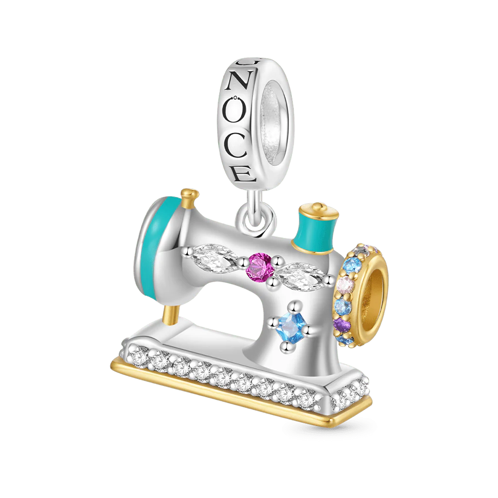 Gnoce Green Happy Sewing Machine Charm Platinum-plated Silver Blend