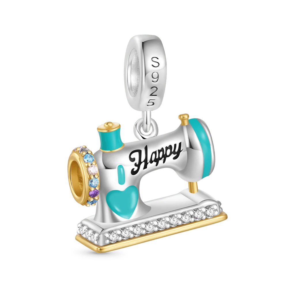Gnoce Green Happy Sewing Machine Charm Platinum-plated Silver Blend - Image 2