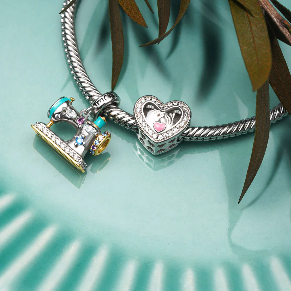 Gnoce Green Happy Sewing Machine Charm Platinum-plated Silver Blend - Image 3