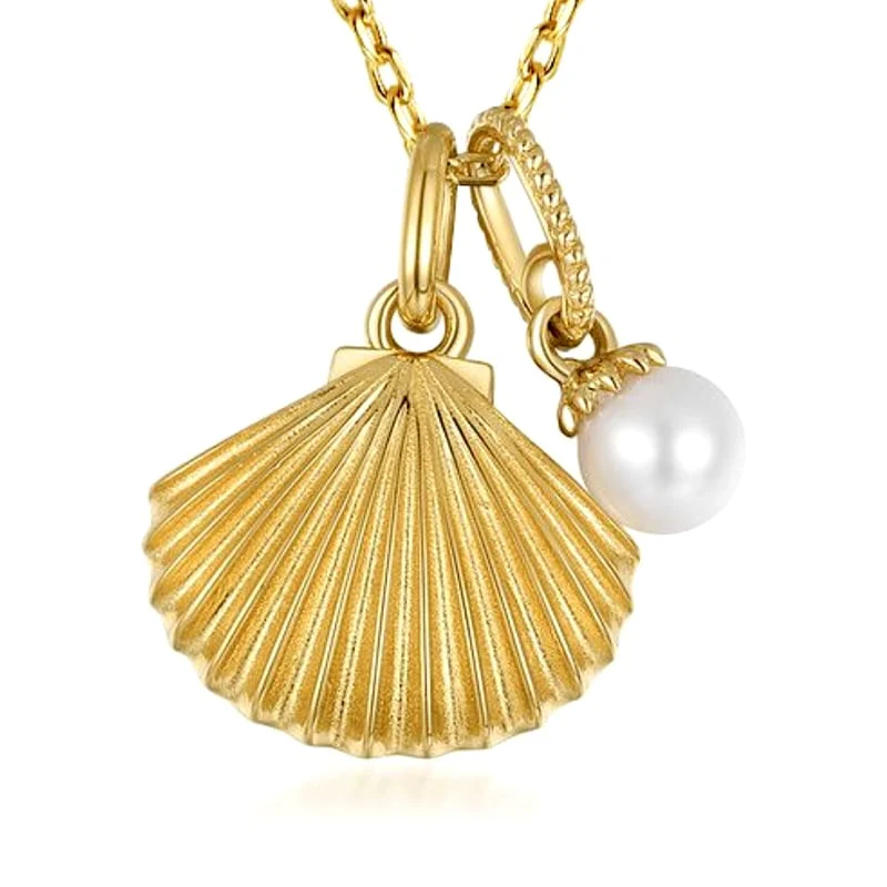 Shell & Pearl Necklace Sterling Silver Gold Plated Ocean Collection