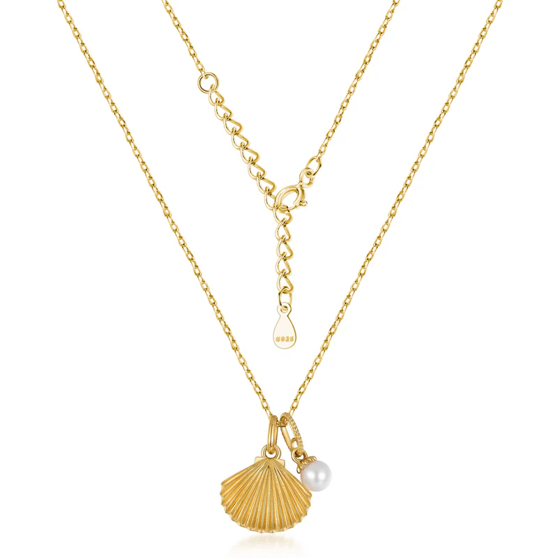 Shell & Pearl Necklace Sterling Silver Gold Plated Ocean Collection - Image 2