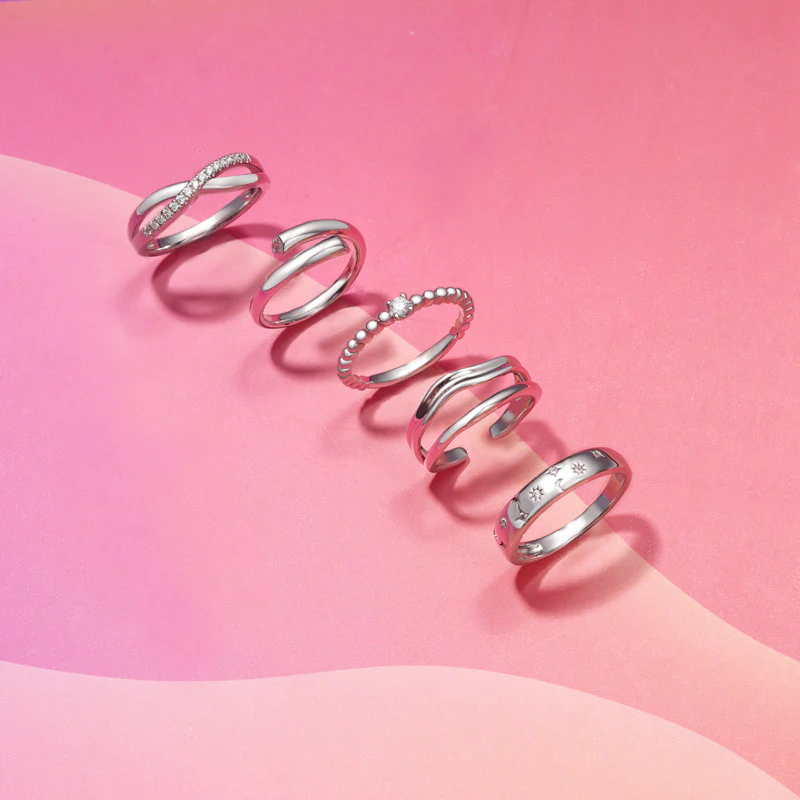 Gnoce Shine Star Band Ring Platinum-plated Silver Blend - Image 3