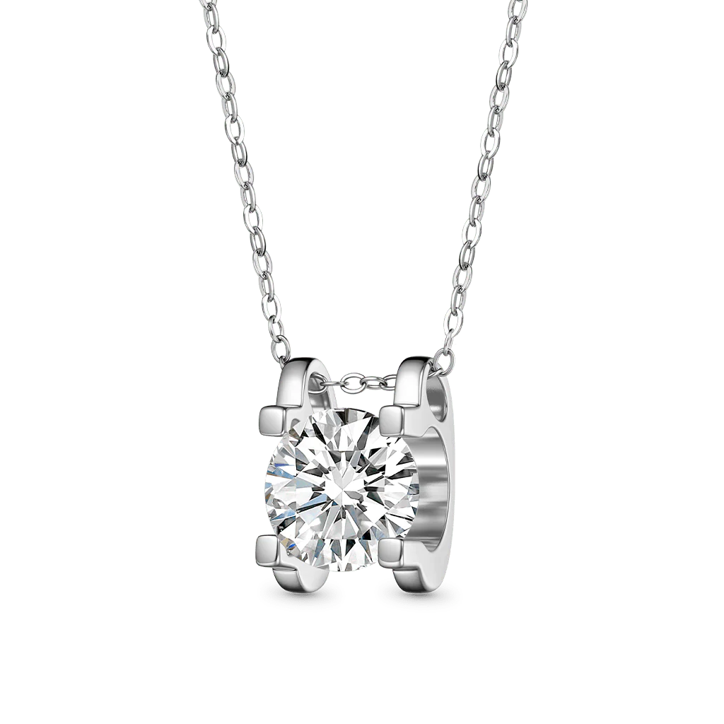 Gnoce Round Moissanite Solitaire Necklace Platinum-plated Silver Blend