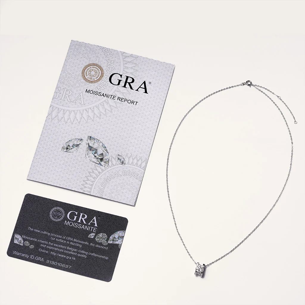 Gnoce Round Moissanite Solitaire Necklace Platinum-plated Silver Blend - Image 3