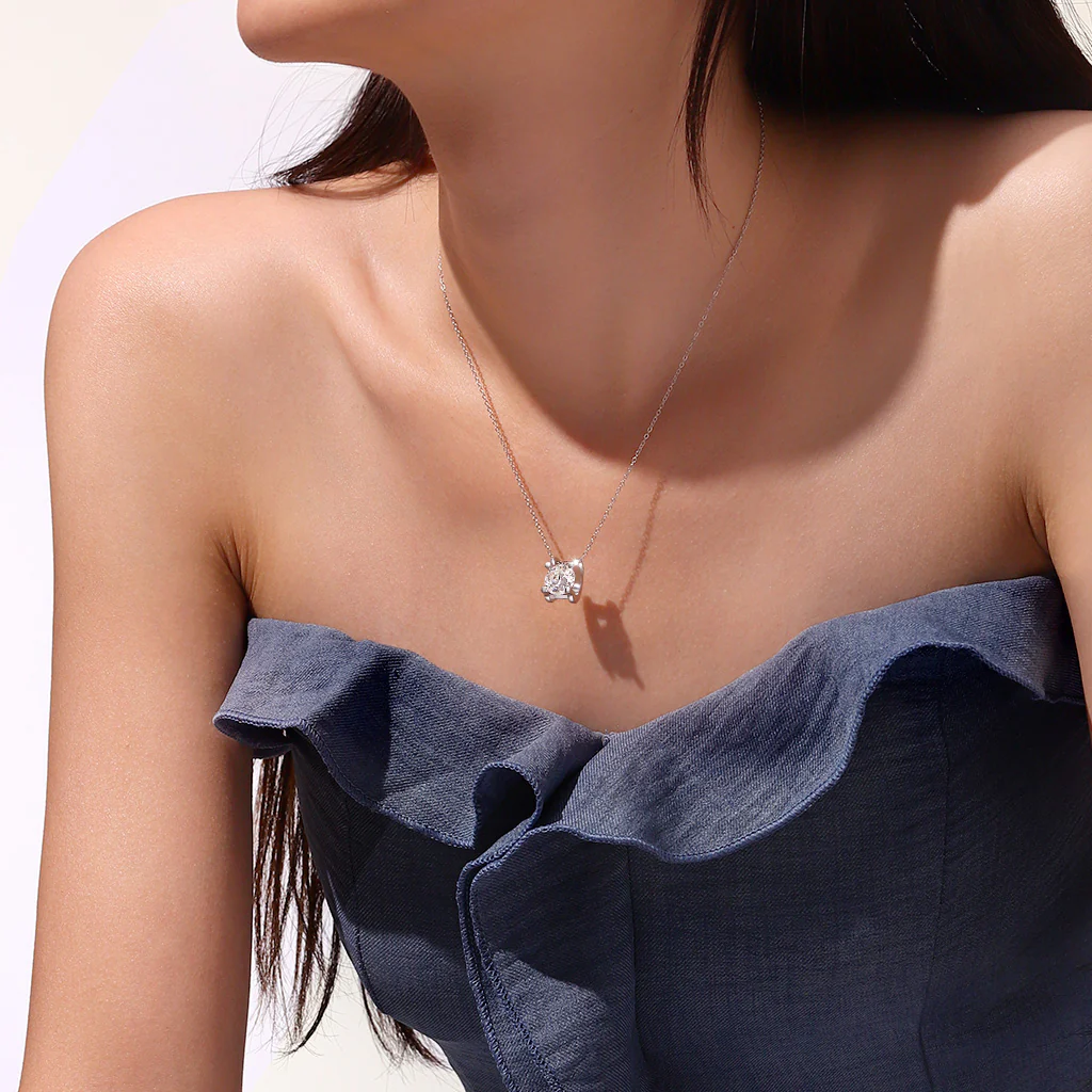 Gnoce Round Moissanite Solitaire Necklace Platinum-plated Silver Blend - Image 5