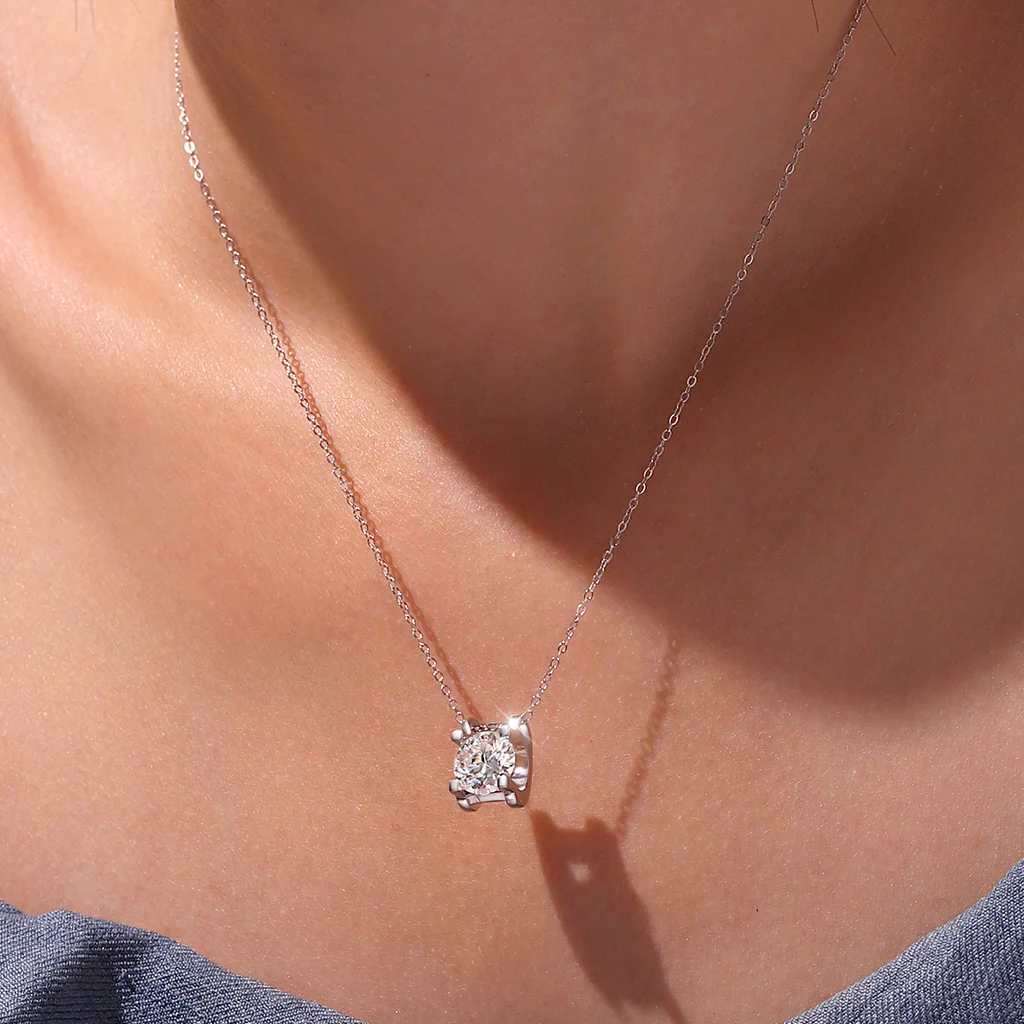 Gnoce Round Moissanite Solitaire Necklace Platinum-plated Silver Blend - Image 6