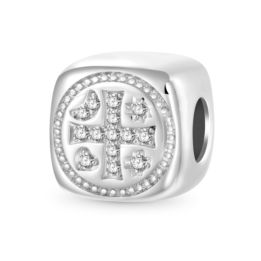 Gnoce Shiny Cross Square Charm Platinum-plated Silver Blend