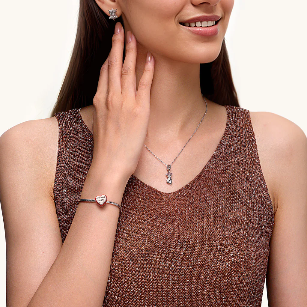 Gnoce Side Hollow Heart Charm Platinum-plated Silver Blend - Image 4