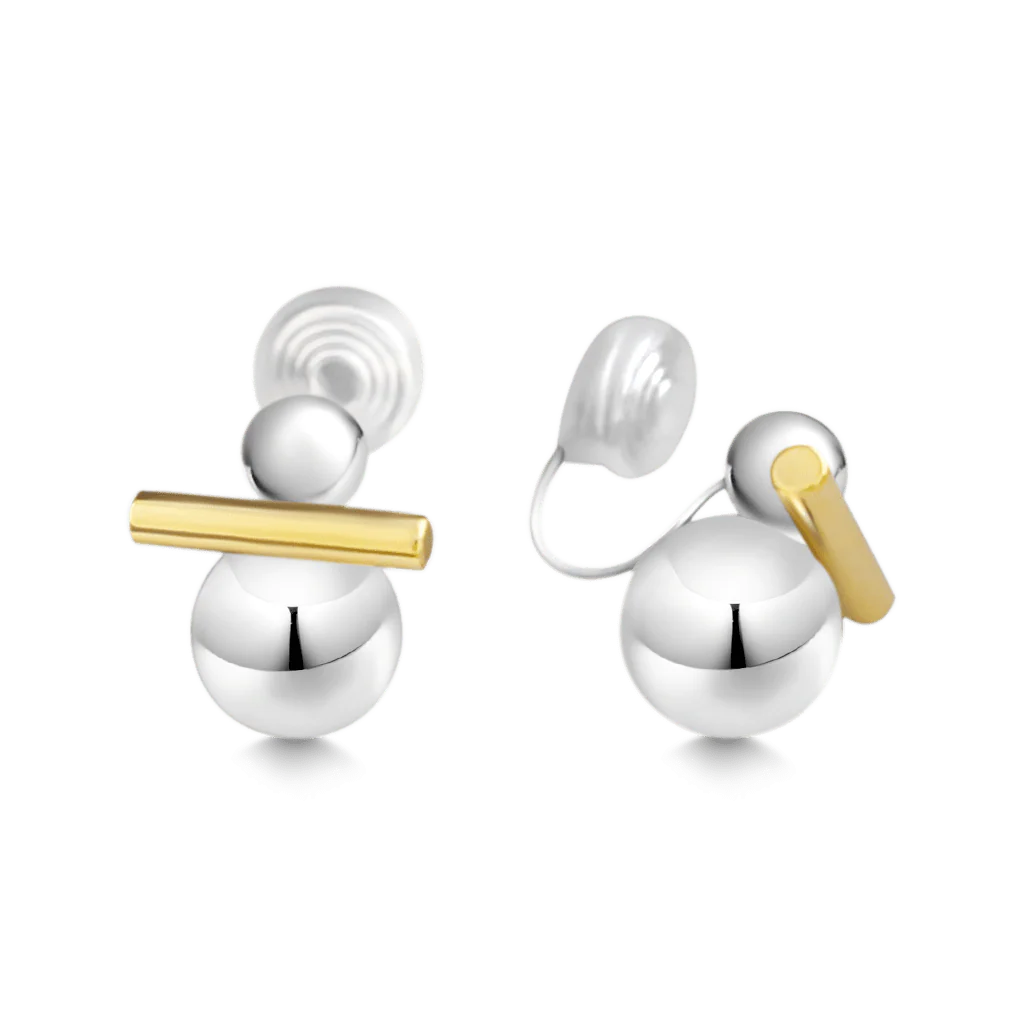 Gnoce Balance Beam Silver Ball Ear Clips