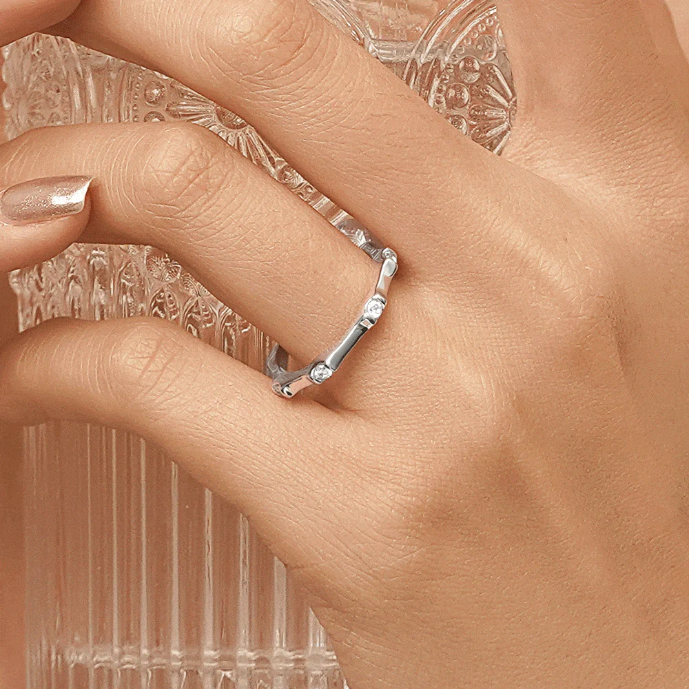 Gnoce Silver Bamboo Fashion Ring Platinum-plated Silver Blend - Image 5