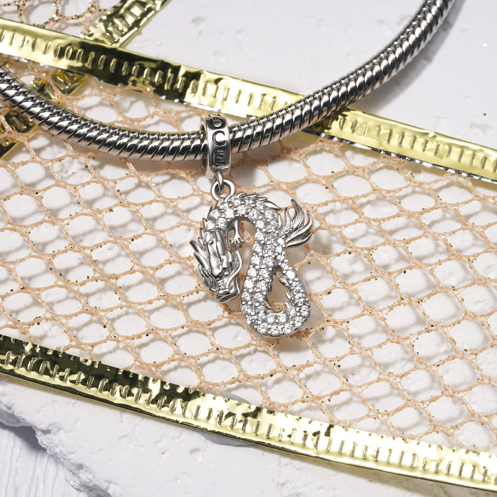 Gnoce Sparkling Silver Dragon Pendant Dangle Charm - Image 3