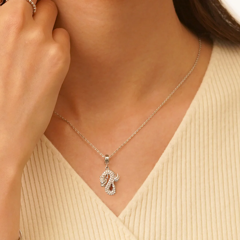 Gnoce Sparkling Silver Dragon Pendant Dangle Charm - Image 5