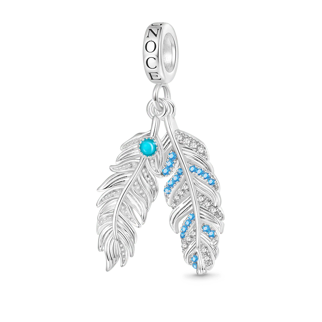 Gnoce Silver Feather Turquoise Charm Platinum-plated Silver Blend