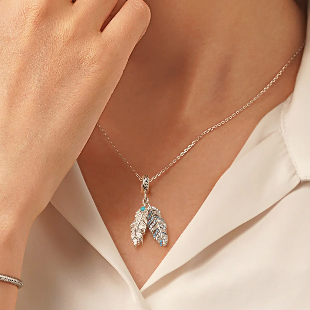 Gnoce Silver Feather Turquoise Charm Platinum-plated Silver Blend - Image 5