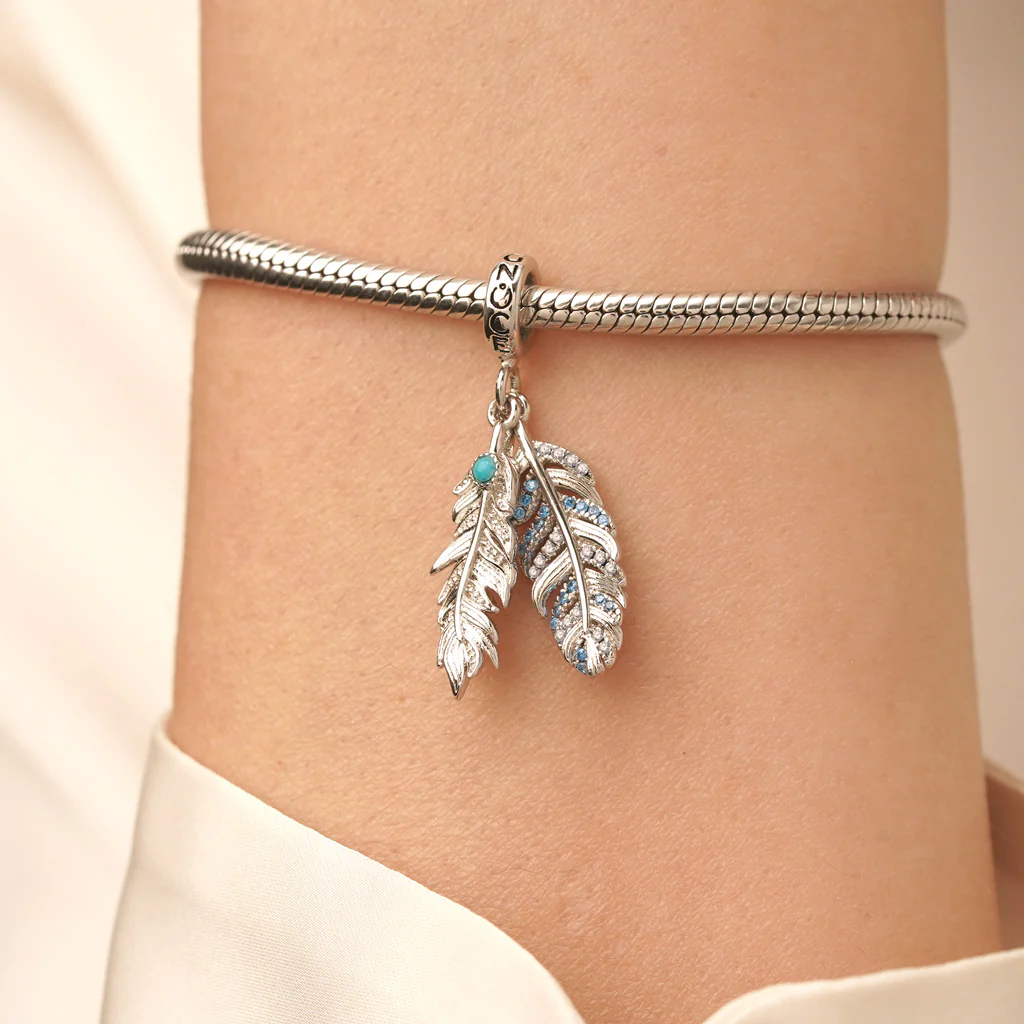Gnoce Silver Feather Turquoise Charm Platinum-plated Silver Blend - Image 6