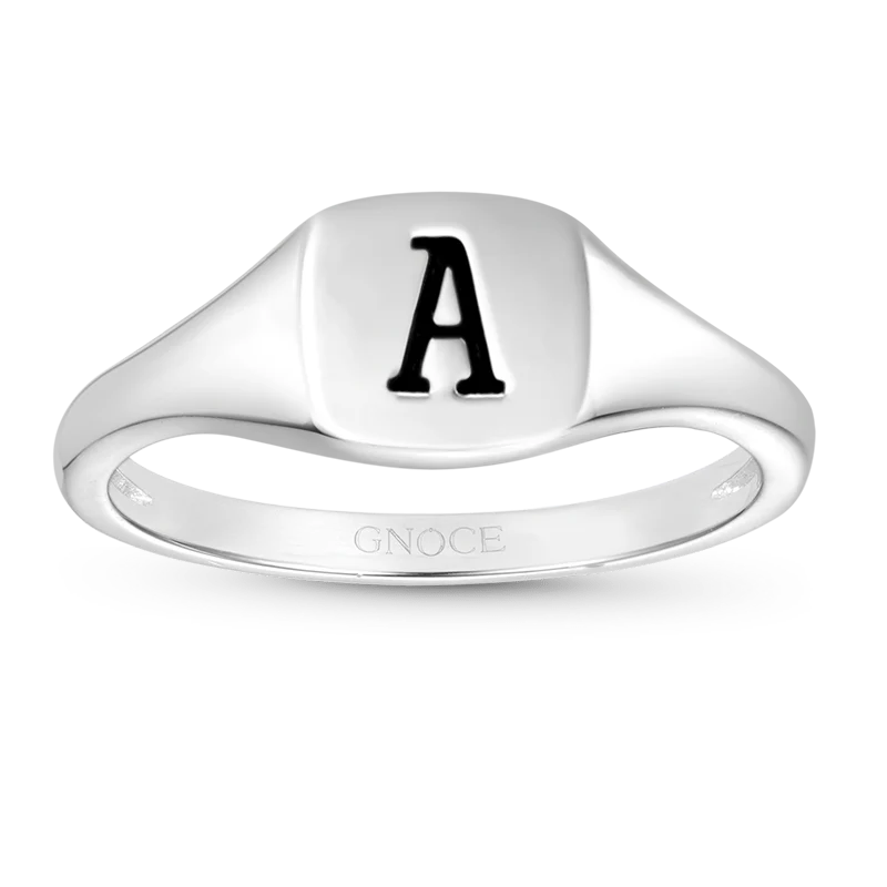 Gnoce Personalized Initial Letter Silver Square Ring
