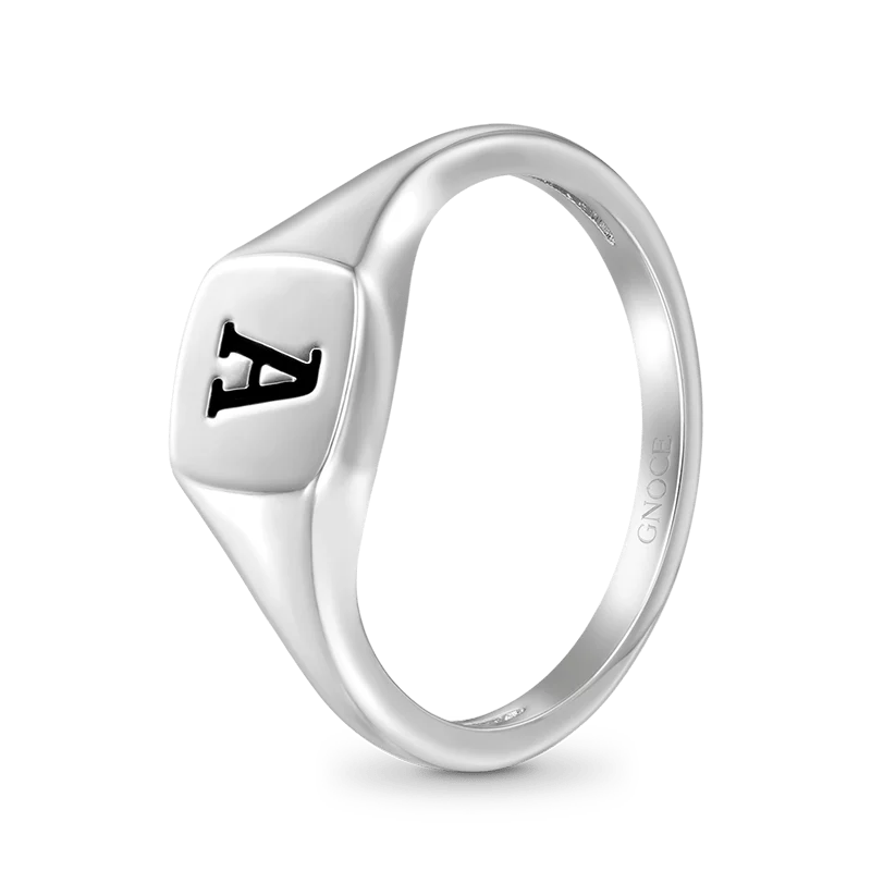 Gnoce Personalized Initial Letter Silver Square Ring - Image 2