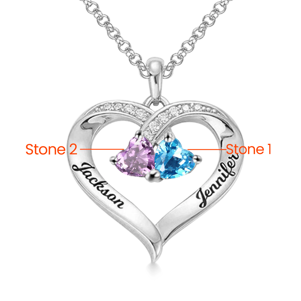 Gnoce Simple Heart Necklace with 2 Birthstones - Image 3