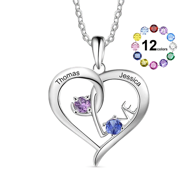Gnoce Simple Love Interlaced Heart Birthstone Necklace