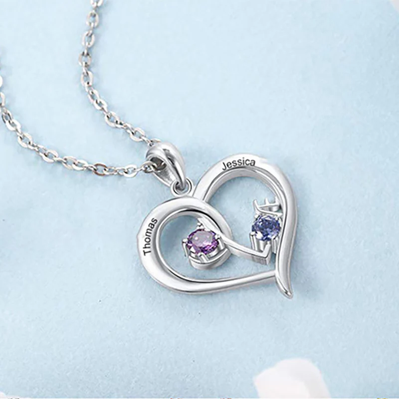 Gnoce Simple Love Interlaced Heart Birthstone Necklace - Image 5