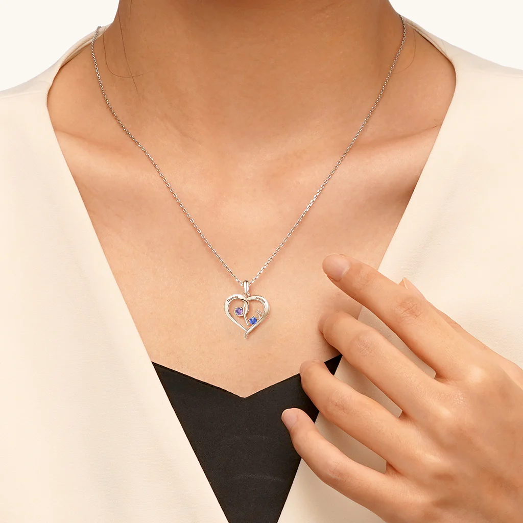 Gnoce Simple Love Interlaced Heart Birthstone Necklace - Image 7