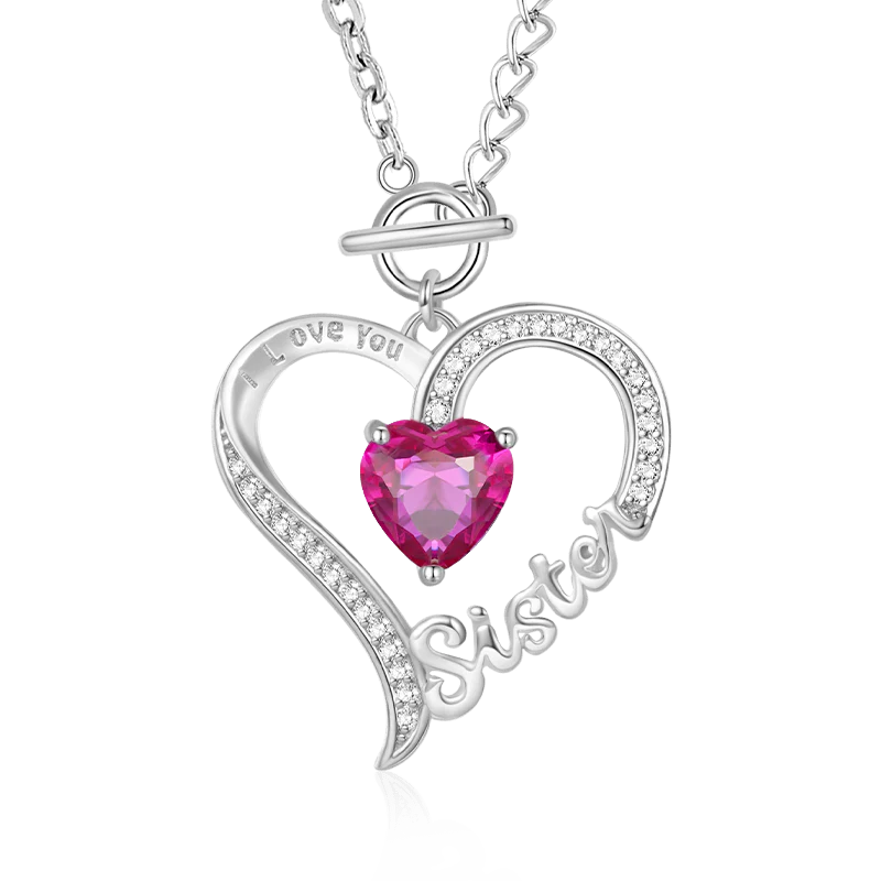 Gnoce "Sister" Birthstone Heart Necklace