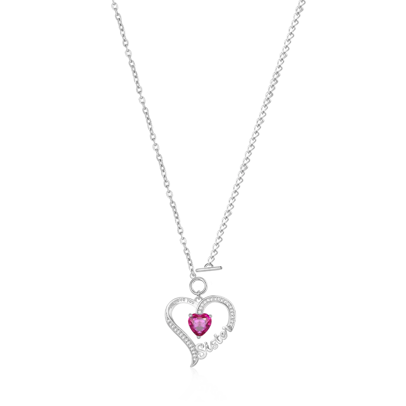 Gnoce "Sister" Birthstone Heart Necklace - Image 2
