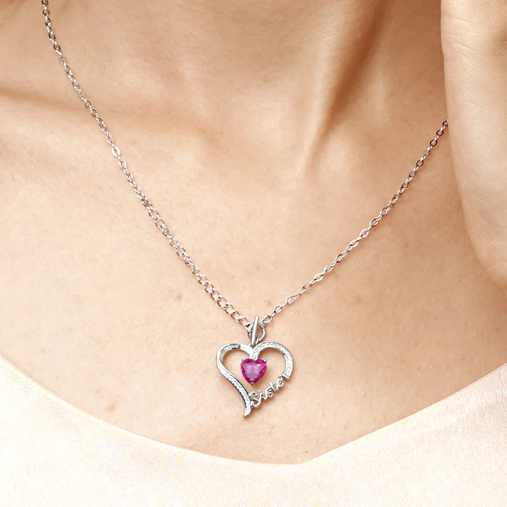 Gnoce "Sister" Birthstone Heart Necklace - Image 4