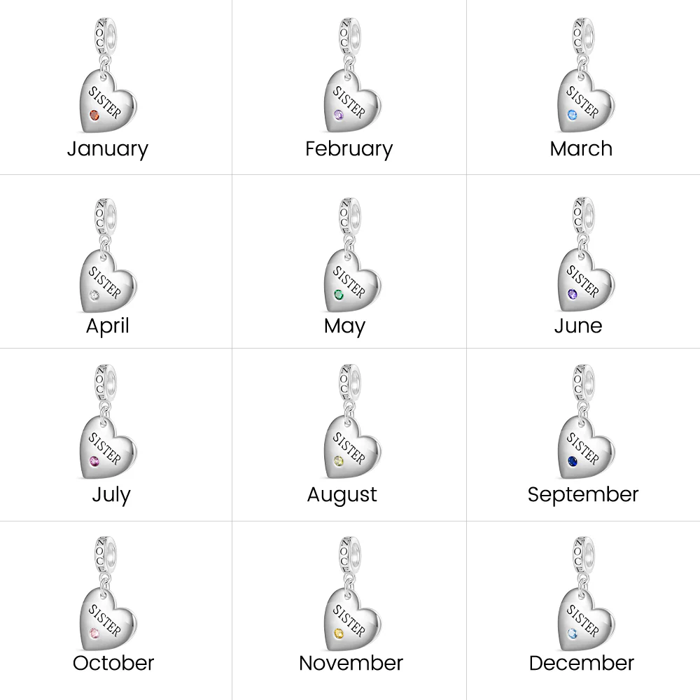 Gnoce SISTER Family Birthstone Charm Platinum-plated Silver Blend - Image 3