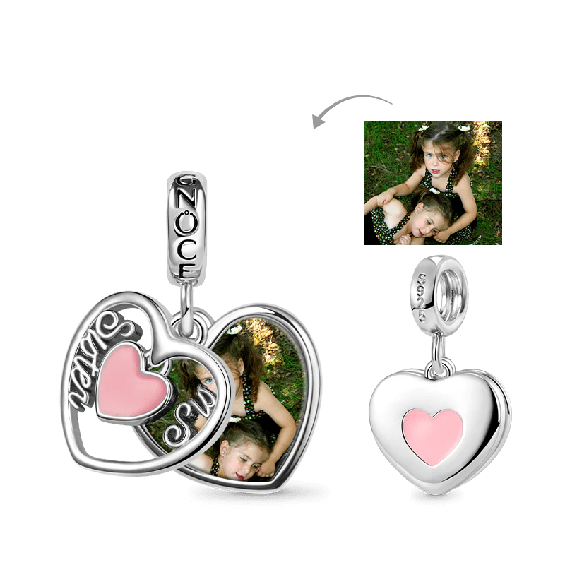 Gnoce "Sister & Sis" Heart Personalized Charm Platinum-plated Silver Blend