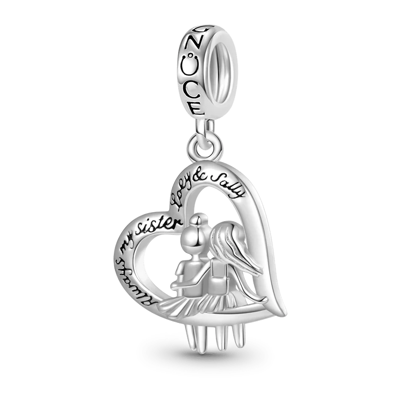 Gnoce Sister Love Heart Engravable Charm Platinum-plated Silver Blend