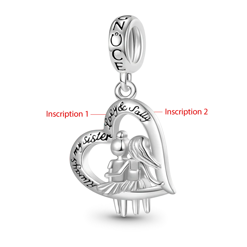 Gnoce Sister Love Heart Engravable Charm Platinum-plated Silver Blend - Image 2