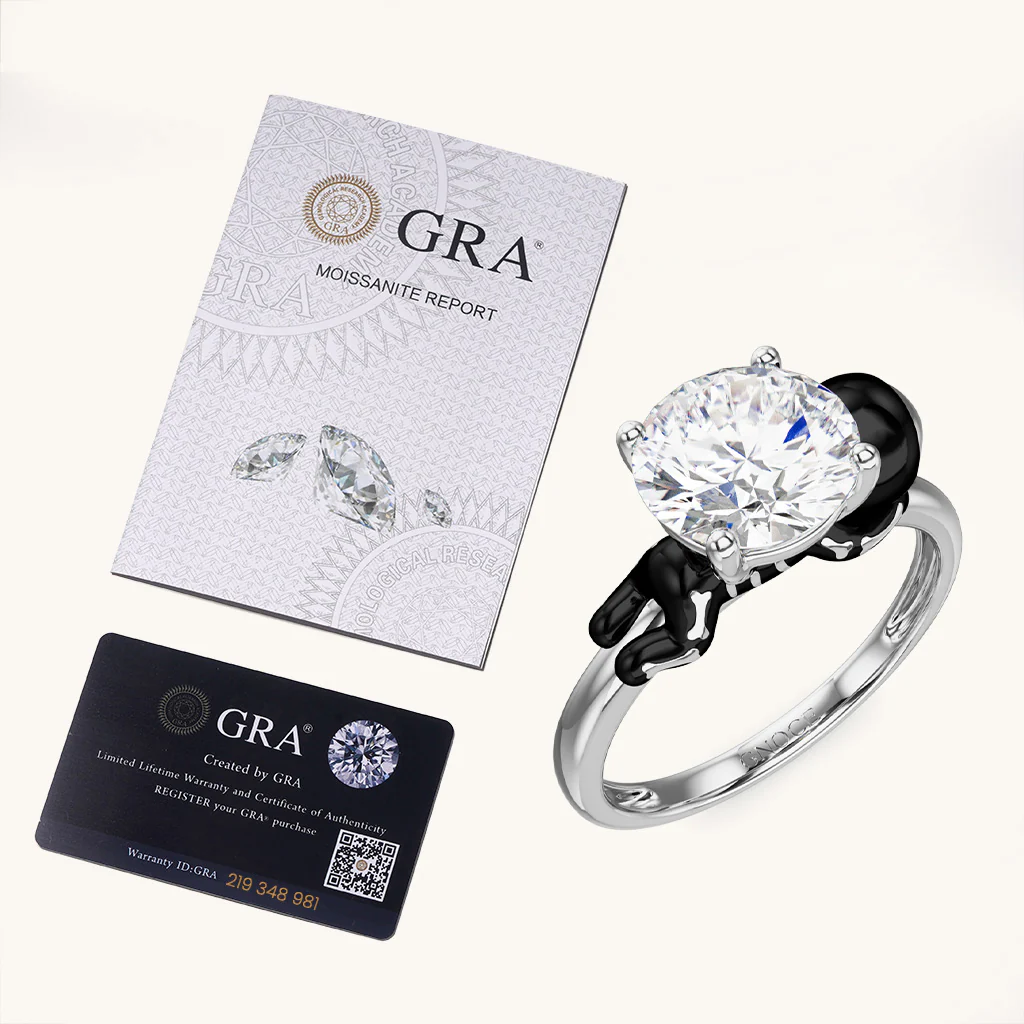 Gnoce Skeleton Gingerbread Man Embraces Moissanite Ring Platinum-plated Silver Blend - Image 6