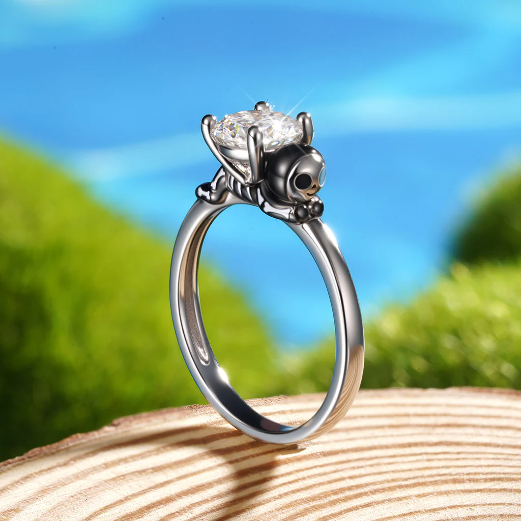 Gnoce Skeleton Gingerbread Man Embraces Moissanite Ring Platinum-plated Silver Blend - Image 7