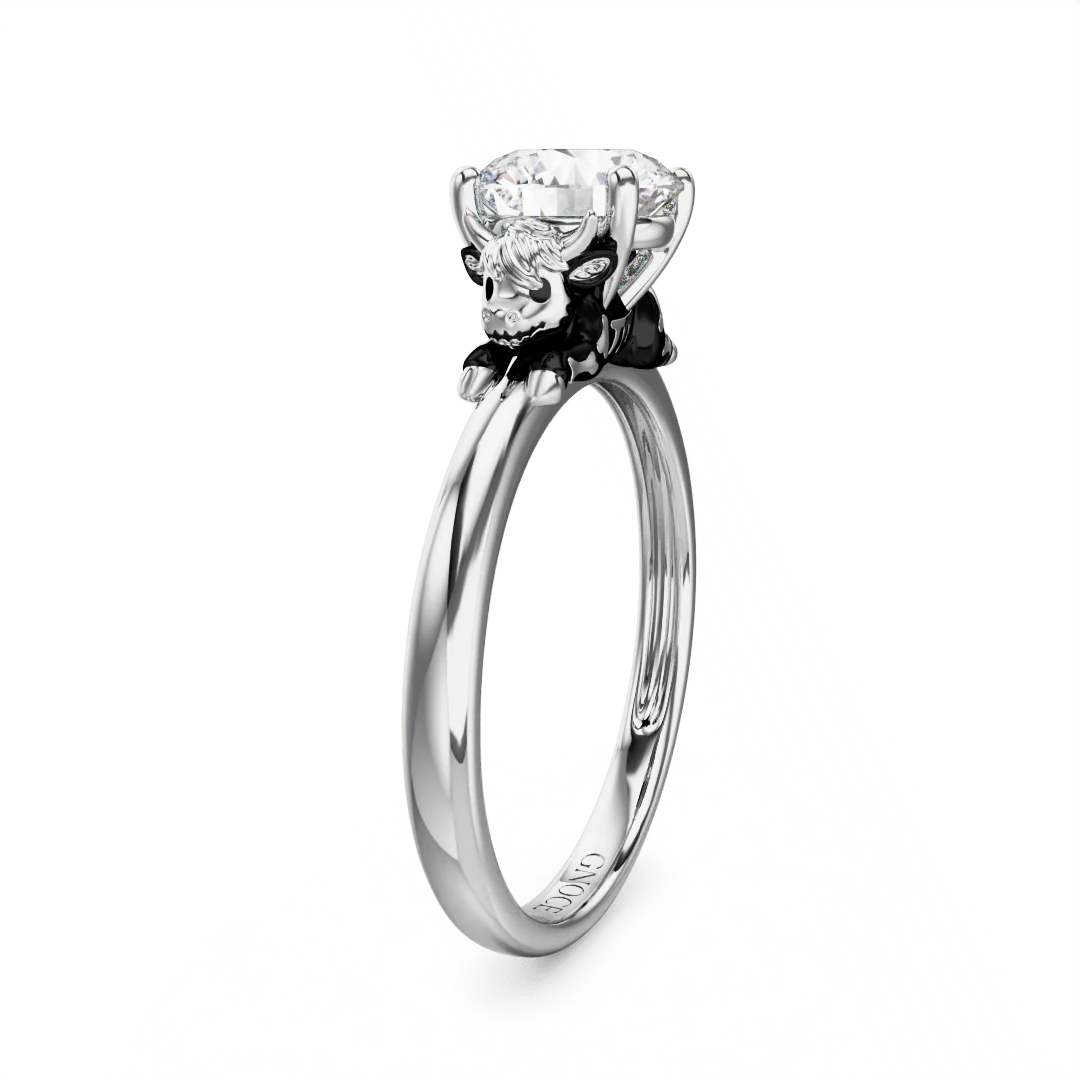 Gnoce Skeleton Highland Cow Embraces Moissanite Ring Platinum-plated Silver Blend - Image 5