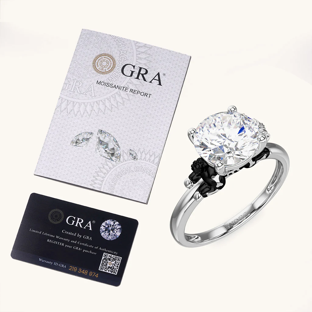 Gnoce Skeleton Highland Cow Embraces Moissanite Ring Platinum-plated Silver Blend - Image 6