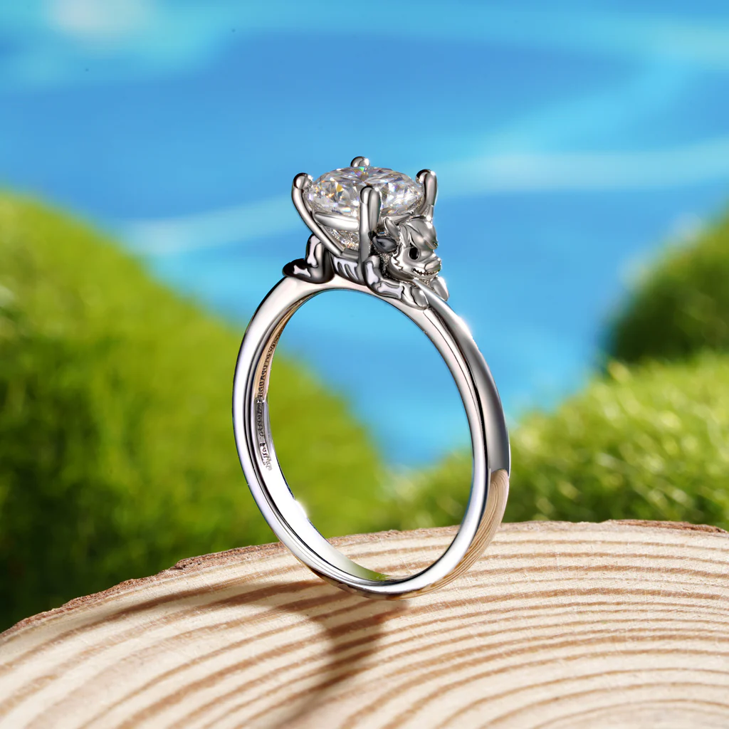 Gnoce Skeleton Highland Cow Embraces Moissanite Ring Platinum-plated Silver Blend - Image 7