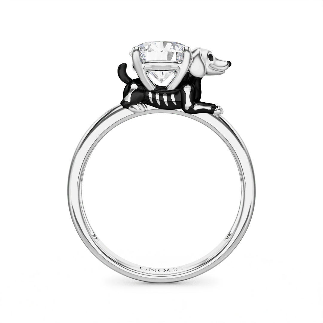 Gnoce Skeleton Puppy Embraces Moissanite Ring Platinum-plated Silver Blend - Image 4