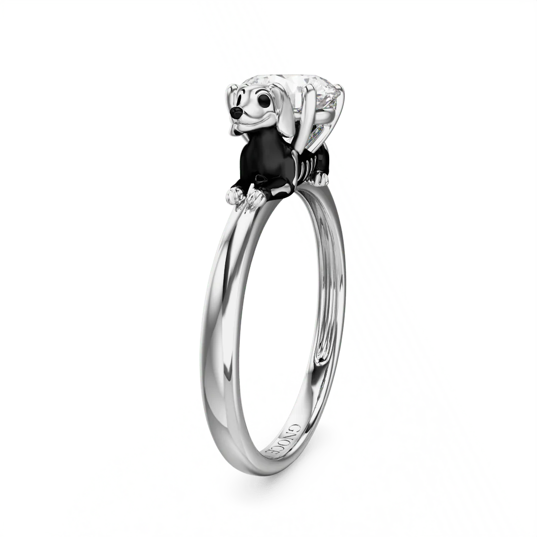 Gnoce Skeleton Puppy Embraces Moissanite Ring Platinum-plated Silver Blend - Image 5
