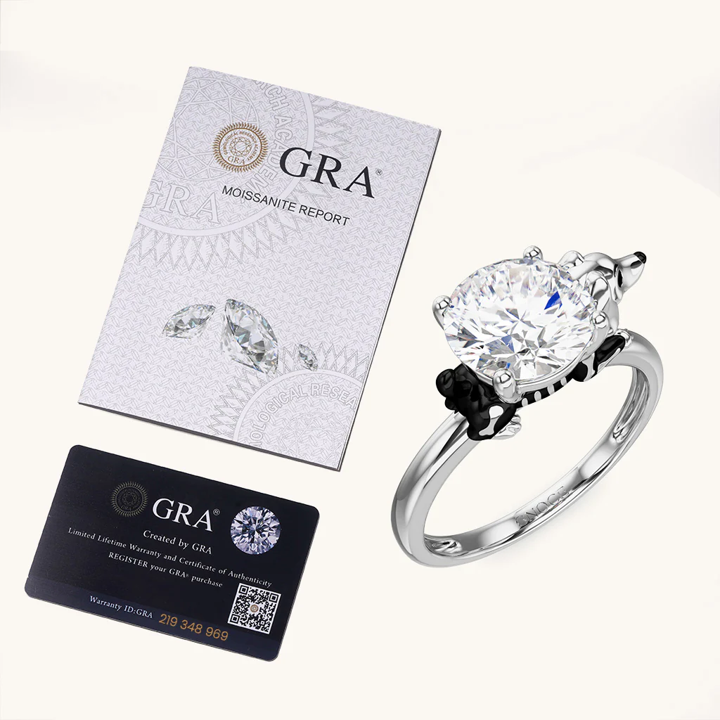 Gnoce Skeleton Puppy Embraces Moissanite Ring Platinum-plated Silver Blend - Image 6