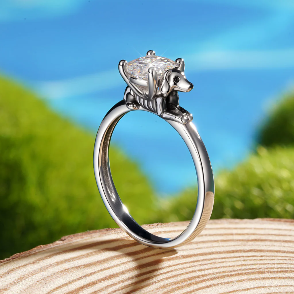 Gnoce Skeleton Puppy Embraces Moissanite Ring Platinum-plated Silver Blend - Image 7