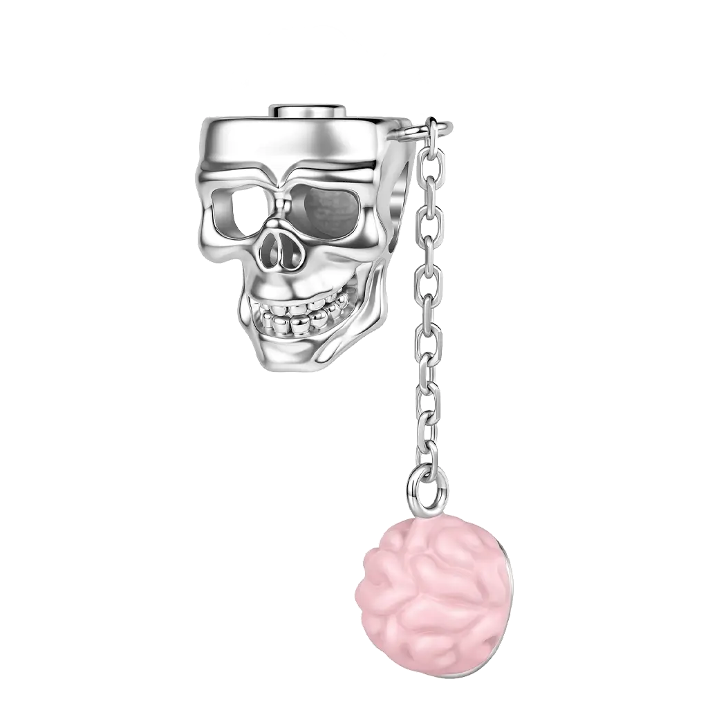 Gnoce  Skull Brain Charm Platinum-plated Silver Blend