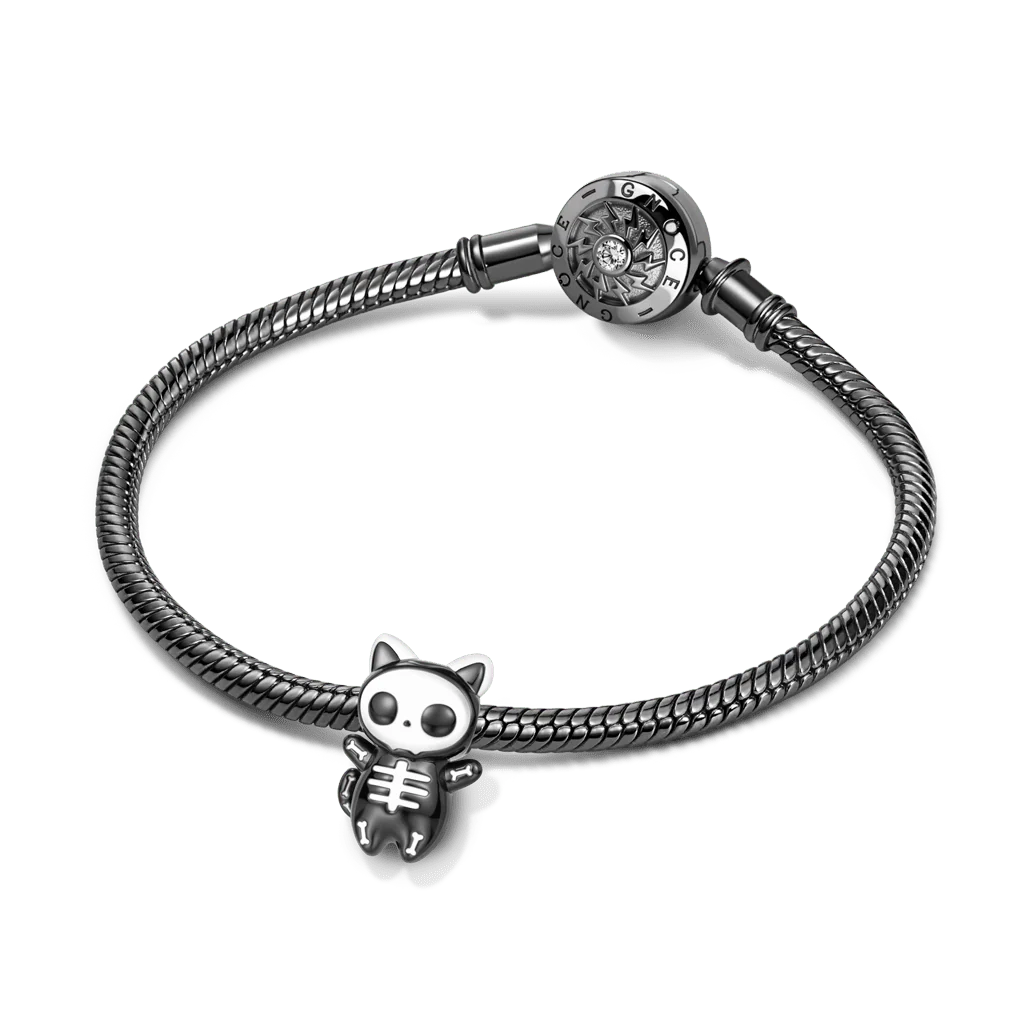 Gnoce Engravable Skull Cat Charm Platinum-plated Silver Blend - Image 3