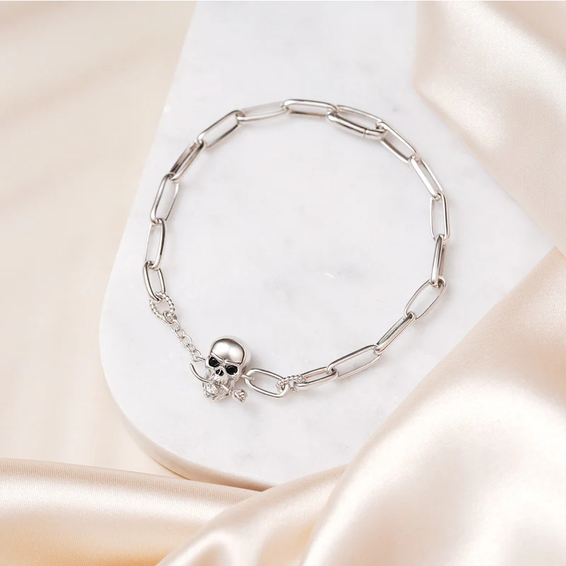 Gnoce Skull Element Link Chain Bracelet Platinum-plated Silver Blend - Image 4
